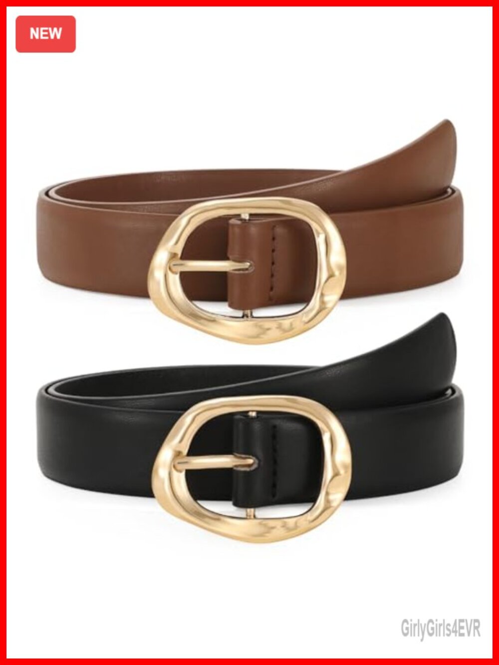 2 Pack Faux Leather Belts for Women Fashion Waist Belt with Liquid Gold Buckle